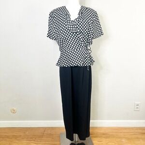 John Roberts Vintage 90s Polka Dot Faux Wrap Maxi Dress Black White‎ Size 12 USA